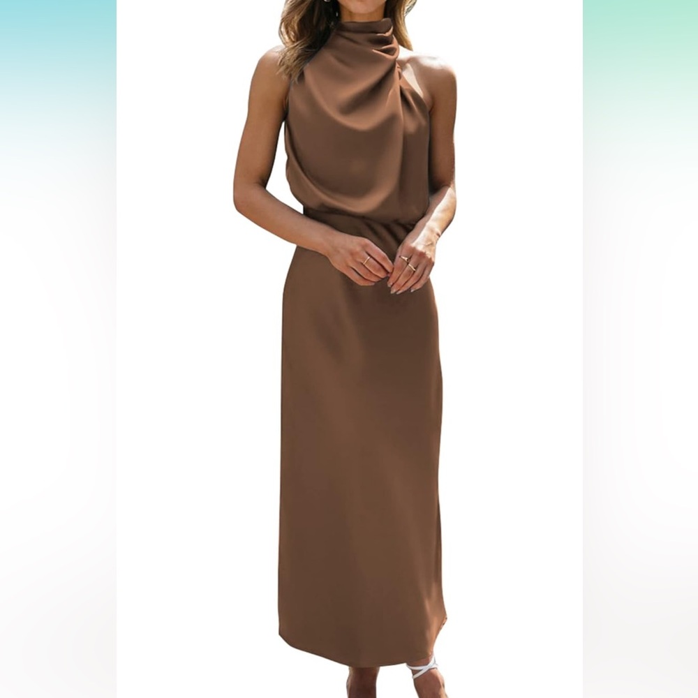 BTFBM Brown Midi Silk Dress